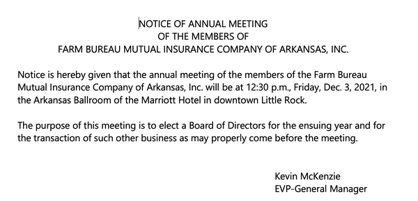 ArFB Insurance Annual Meeting Notice