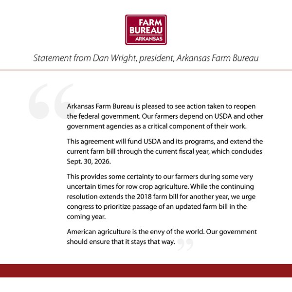 Statement from Dan Wright, president, Arkansas Farm Bureau